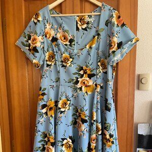 2X Eva Rose Vintage Blue Floral Dress